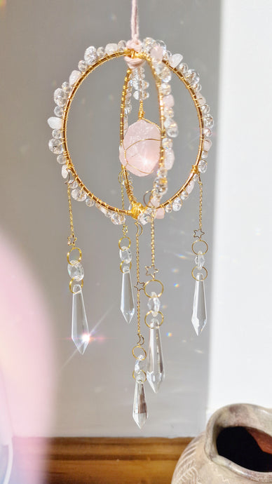 Crystal rose quartz orb suncatcher - Renfri