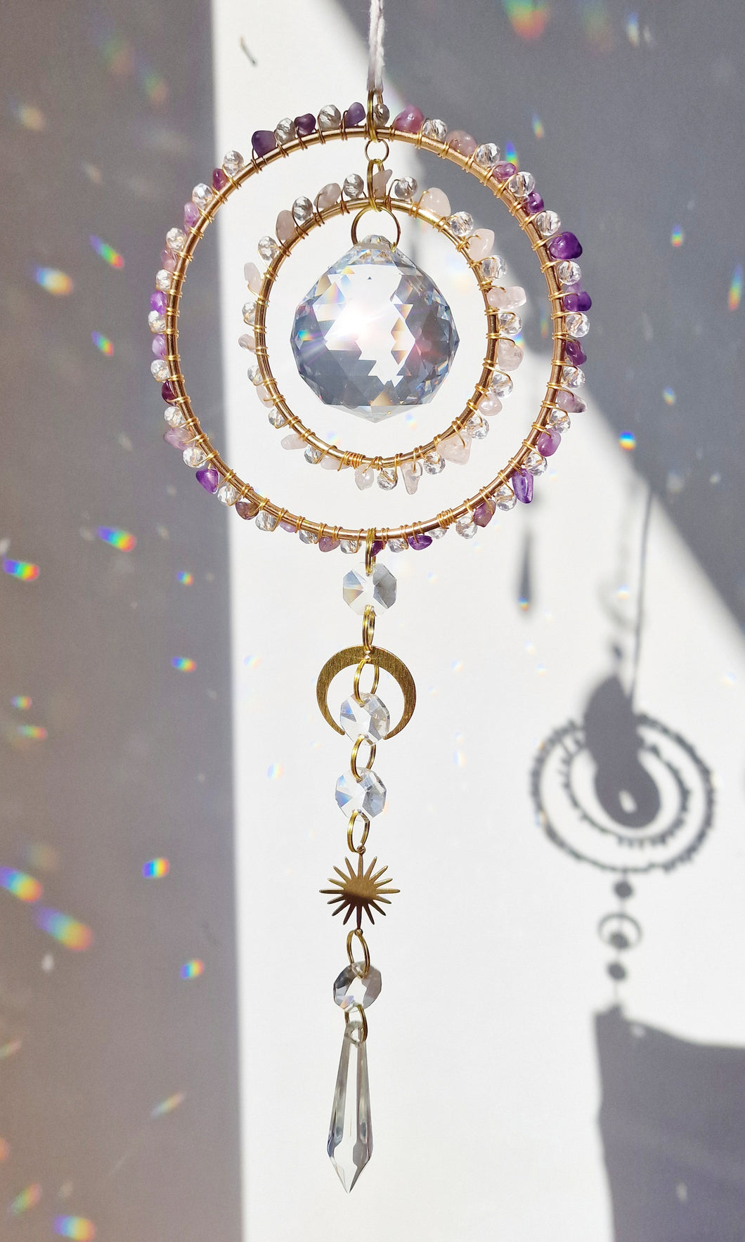 Crystal suncatcher rose quartz and amethyst