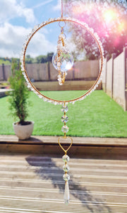 Crystal suncatcher rose quartz 6 inch hoop