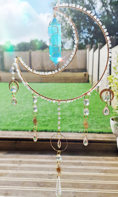 New moon suncatcher ✨️ aquamarine and aura quartz