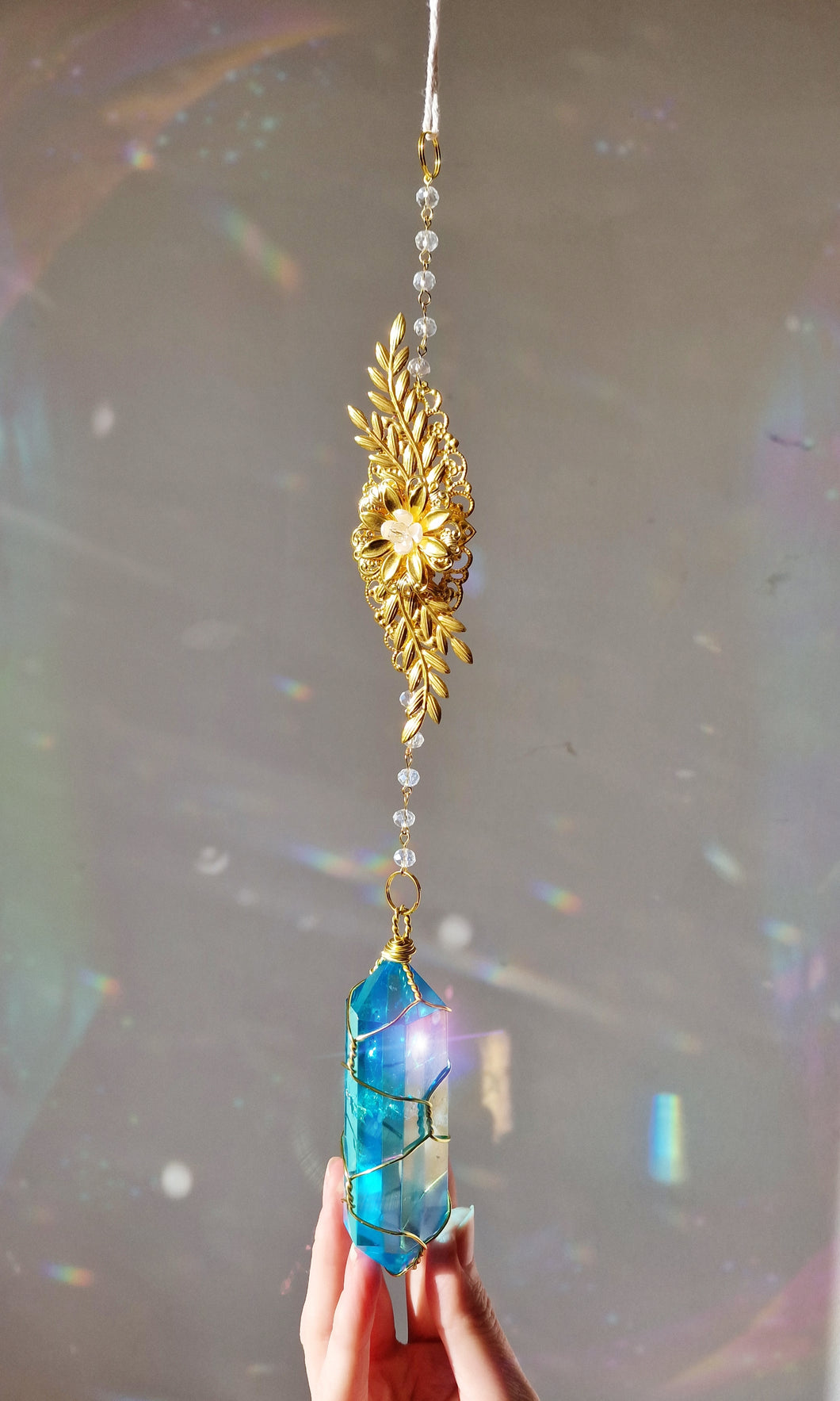 NEW Crystal suncatcher with blue aura quartz