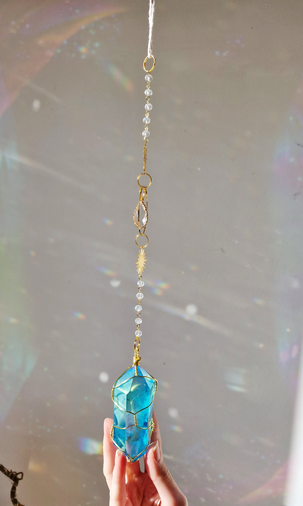 NEW Crystal suncatcher with blue aura quartz