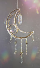 Load image into Gallery viewer, New Crescent moon crystal suncatcher with rose quartz and clear aura quartz - Holly