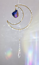 Load image into Gallery viewer, New - Moon suncatcher Aquamarine and aura quartz crystal