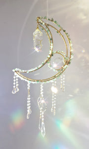 New Crescent moon crystal suncatcher with aventurine and aura quartz - Aquilo