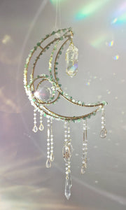 New Crescent moon crystal suncatcher with aventurine and aura quartz - Aquilo