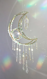 New Crescent moon crystal suncatcher with aventurine and aura quartz - Aquilo