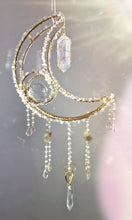 Load image into Gallery viewer, New Crescent moon crystal suncatcher with rose quartz and clear aura quartz - Holly