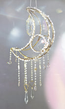 Load image into Gallery viewer, New Crescent moon crystal suncatcher with rose quartz and clear aura quartz - Holly