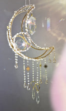 Load image into Gallery viewer, New Crescent moon crystal suncatcher with rose quartz and clear aura quartz - Holly