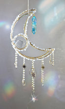 Load image into Gallery viewer, New Crescent moon crystal suncatcher with aquamarine and blue aura quartz - Noel