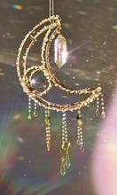 Load image into Gallery viewer, New Crescent moon crystal suncatcher with rose quartz and clear aura quartz - Holly