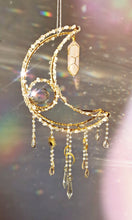 Load image into Gallery viewer, New Crescent moon crystal suncatcher with rose quartz and rose aura quartz - Eirwin