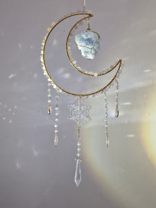 New - Moon suncatcher rose quartz and aura quartz crystal