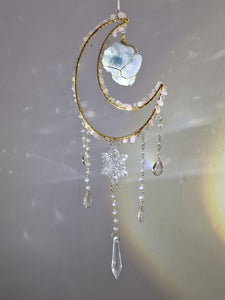 New - Moon suncatcher rose quartz and aura quartz crystal