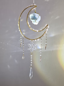 New - Moon suncatcher rose quartz and aura quartz crystal