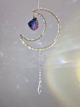 Load image into Gallery viewer, New - Moon suncatcher Aquamarine and aura quartz crystal