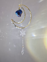 Load image into Gallery viewer, New - Moon suncatcher Aquamarine and aura quartz crystal