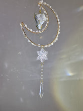 Load image into Gallery viewer, New - Moon suncatcher Clear Quartz and aura quartz crystal