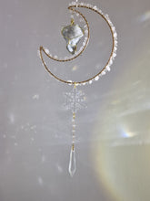 Load image into Gallery viewer, New - Moon suncatcher Clear Quartz and aura quartz crystal