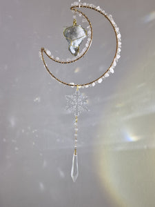 New - Moon suncatcher Clear Quartz and aura quartz crystal