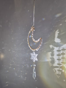 New - Moon suncatcher aquamarine rose quartz