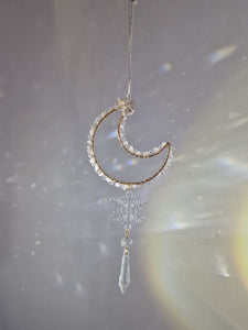 New - Moon suncatcher aquamarine rose quartz