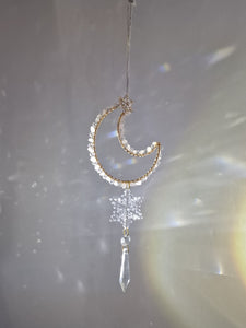 New - Moon suncatcher aquamarine rose quartz