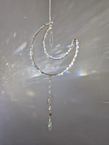 Moon suncatcher with crystal chips