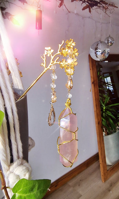 NEW suncatcher wand rose aura quartz blossom