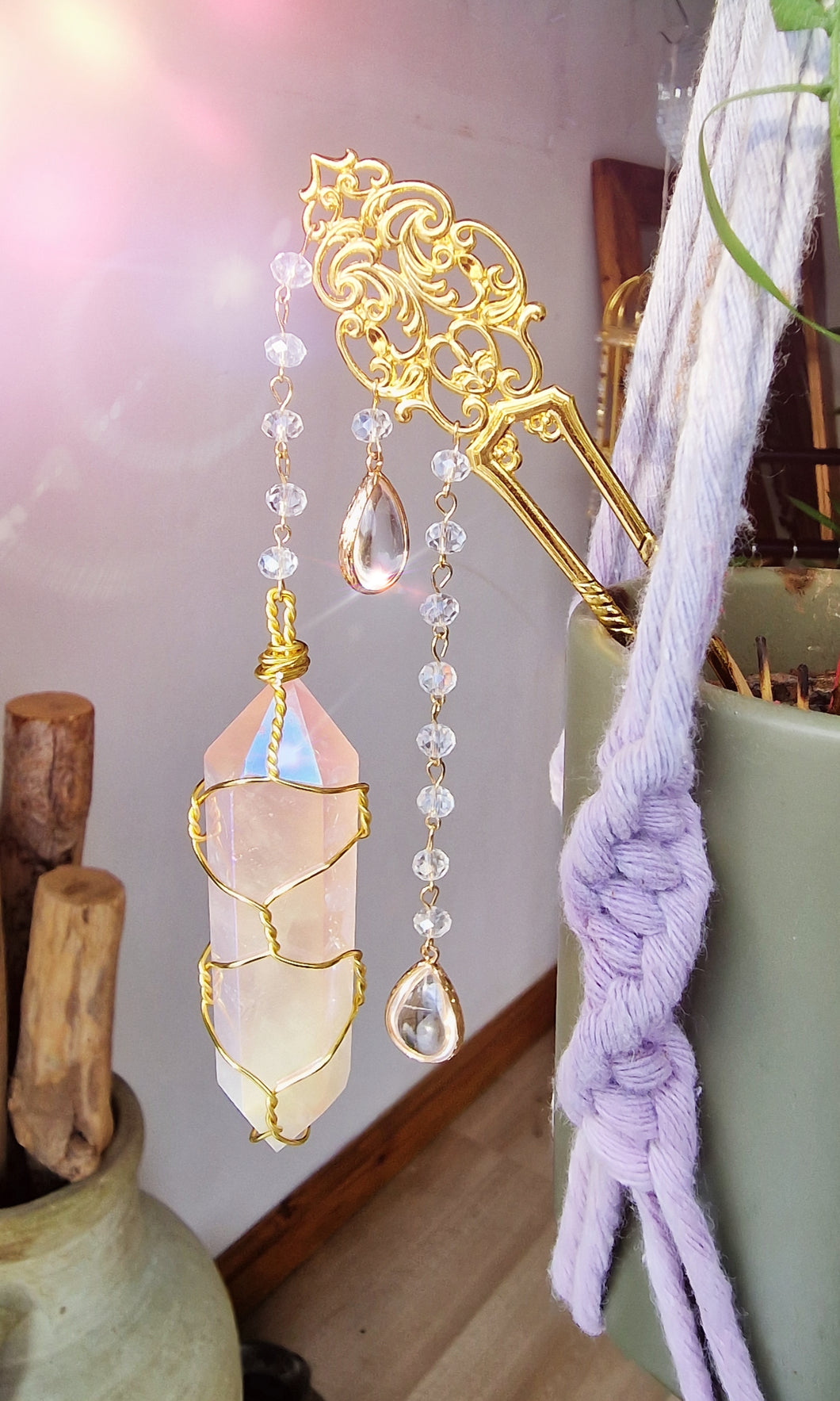 NEW suncatcher wand rose aura quartz