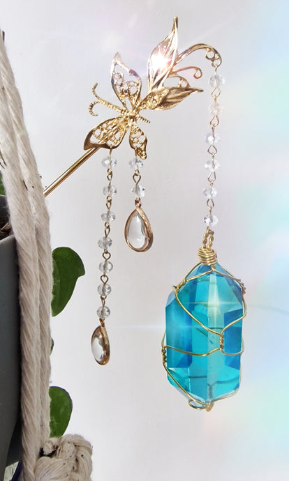 NEW suncatcher wand blue aura quartz butterfly