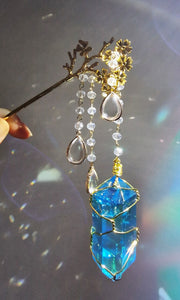 NEW suncatcher wand blue aura quartz blossom