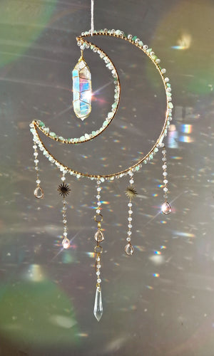 NEW moon suncatcher with aura quartz and aventurine chips- Hope