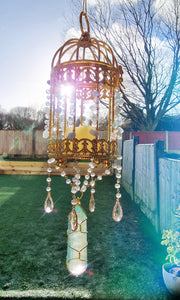 NEW suncatcher lantern with amethyst and blue aura quartz - Golden glow