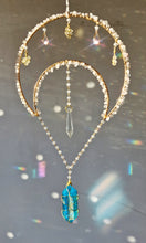 Load image into Gallery viewer, New - Moon suncatcher Aura quartz and clear quartz chips - Sunlit